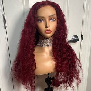 Human hair Deep Red Curly Wig